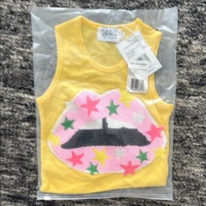 Lola + The Boys Yellow and Pink Lip Motif Tank Top